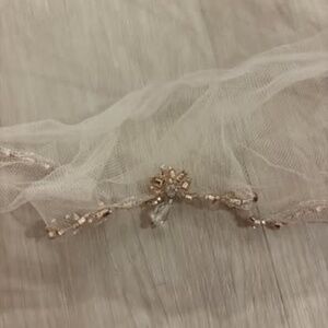 ⸻  Brand New Metallic Beaded Wedding Veil – Rosé Gold Detail